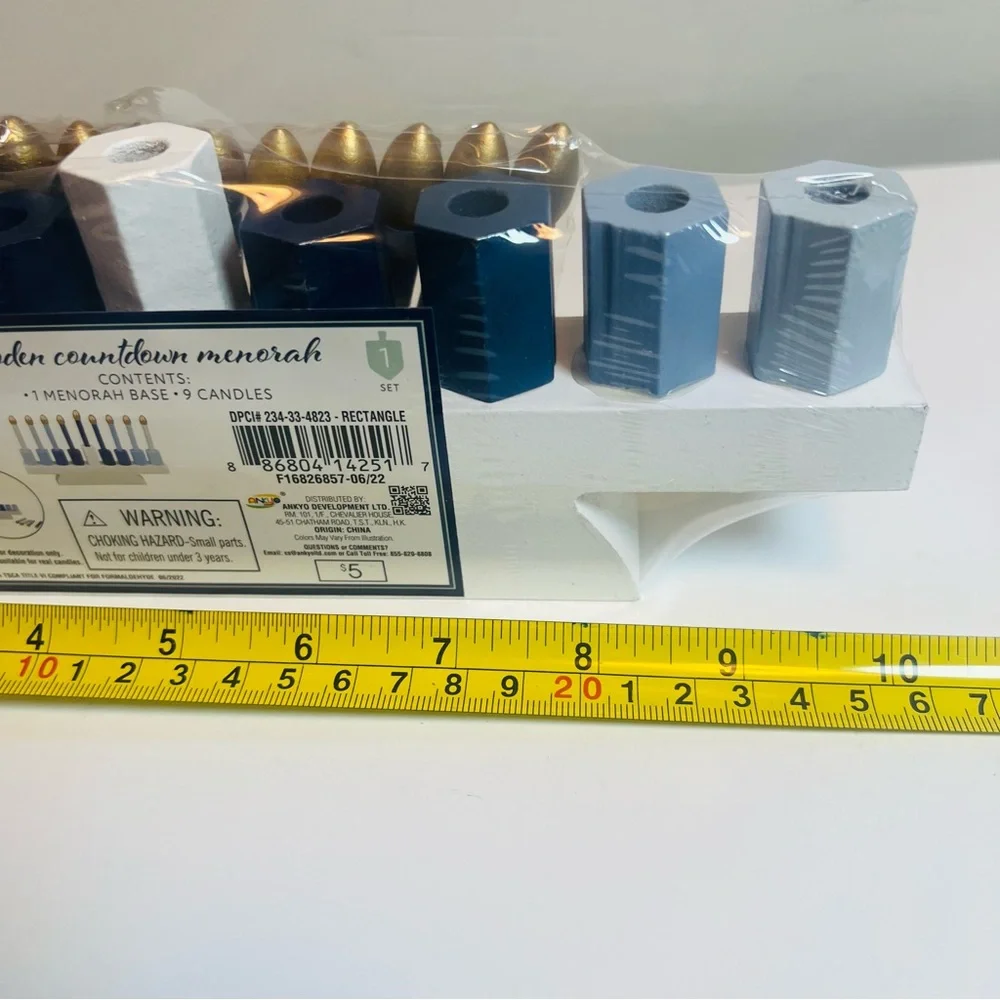 Target Blue and Gold Wooden Menorah with Candles